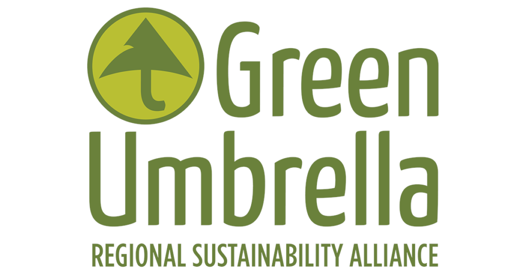logo with a green umbrella in a circle and the text green umbrella regional sustainability alliance