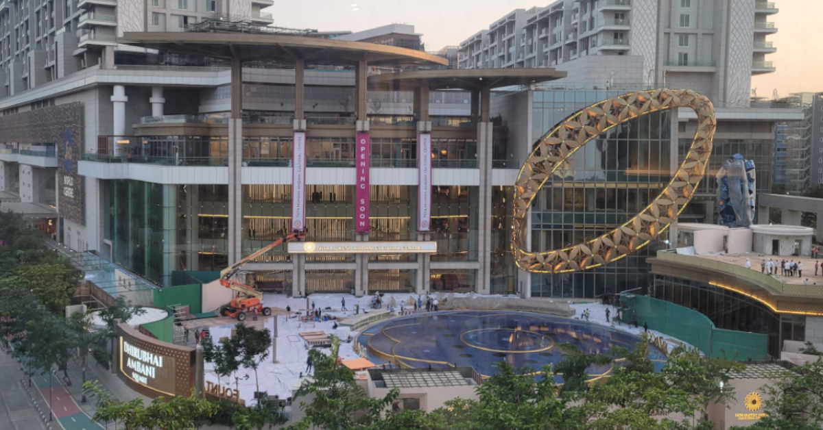 elevated shot of ambani square and the jio world centre